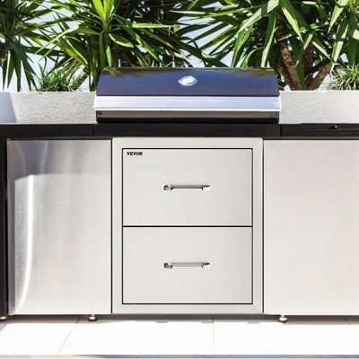 VEVOR Outdoor Kitchen Drawers 14W X 14.3H X 23D Inch, Flush Mount Double BBQ Drawers Stainless Steel With Handle, BBQ Island Drawers,Silver 3 VEVOR Outdoor Kitchen Drawers 14W X 14.3H X 23D Inch, Flush Mount Double BBQ Drawers Stainless Steel With Handle, BBQ Island Drawers,Silver