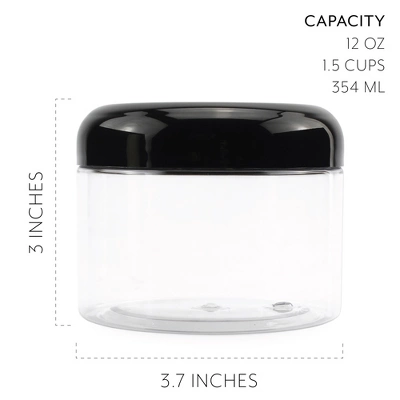 Cornucopia Brands Clear Plastic Jars W/ Black Plastic Lids 6pk; BPA Free For Bathroom, Kitchen, Crafts 4 Cornucopia Brands Clear Plastic Jars W/ Black Plastic Lids 6pk; BPA Free For Bathroom, Kitchen, Crafts - Image 2