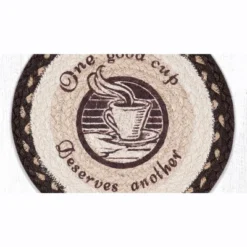 Earth Rugs One Good Cup Printed Round Trivet – 10"x10" Braided Jute Coffee-Themed Hot Pad With Rustic Typography Design -Target KitchenAid GUEST 660fabc8 6b83 4cee 94bc e84037cdc736
