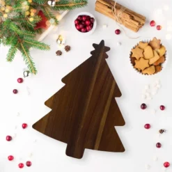 Slickblue Christmas Tree Shaped Acacia Wood Board 12.75"x16" - Holiday Appetizer Tray & Kitchen Gift
