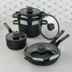 BergHOFF Leo Stone+ 10Pc Nonstick Ceramic Cookware Set With Glass Lid, Recycled Cast Aluminum -Target KitchenAid GUEST 6636a8ab 4e0a 417b 8d2d 8870200d9912