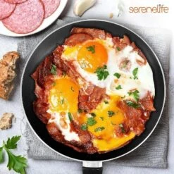 SereneLife 15 Piece Kitchenware Pots & Pans Set – Basic Kitchen Cookware, Black Non-Stick Coating Inside, Heat Resistant Lacquer (Gold)