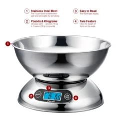 Escali Rondo Stainless Steel Scale: Food Scale For Kitchen, Backlit Display, 11 Lb Capacity, Battery Included