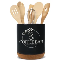 Elanze Designs Coffee Bar Love Is Brewing Barista Latte Ceramic Cork Bottom Black Large Capacity Utensil Holder Crock For Countertop Storage, Stylish -Target KitchenAid GUEST 670c9b3f 0853 44bb a397 e803c4104518