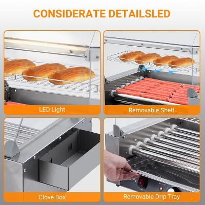 Commercial 30 Hot Dog 11 Roller Grill Cooker Machines 1650W With Cover & Shelf 5 Commercial 30 Hot Dog 11 Roller Grill Cooker Machines 1650W With Cover & Shelf - Image 3