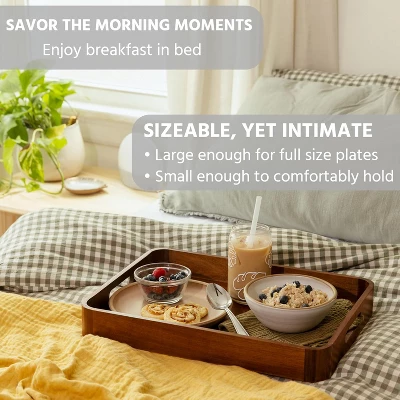 Attop Acacia Wooden Serving Trays With Handles For Eating, Appetizers, Food, Snacks, Or Home Decor, Large Wood Bed Tray Or TV Tray 5 Attop Acacia Wooden Serving Trays With Handles For Eating, Appetizers, Food, Snacks, Or Home Decor, Large Wood Bed Tray Or TV Tray - Image 3