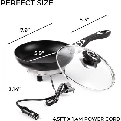 Zone Tech 12V Frying Pan Or Saucepan 2 Quart Portable Non Stick Travel Pot With Glass Vented Lid, Stay Cool Handle And Rubber Feet. 6 Zone Tech 12V Frying Pan Or Saucepan 2 Quart Portable Non Stick Travel Pot With Glass Vented Lid, Stay Cool Handle And Rubber Feet. - Image 4
