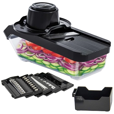 Brentwood Mandoline Slicer And Cheese Grater With 3.6-Cup Storage Container And 6 Interchangeable Stainless Steel Blades, Black 9 Brentwood Mandoline Slicer And Cheese Grater With 3.6-Cup Storage Container And 6 Interchangeable Stainless Steel Blades, Black - Image 7