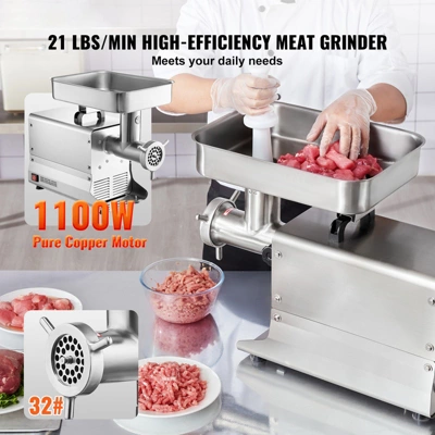 VEVOR Meat Grinder, 21 Lbs/Min Capacity Electric Meat Grinders With Blade, Grinding Plate, Sausage Maker, Stainless Steel Commercial Meat Mincer 4 VEVOR Meat Grinder, 21 Lbs/Min Capacity Electric Meat Grinders With Blade, Grinding Plate, Sausage Maker, Stainless Steel Commercial Meat Mincer - Image 2