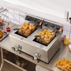VEVOR Commercial Deep Fryer, Dual Tank 3000W Electric Countertop Fryer With Basket, 2 X 11.6Qt/11L Double Stainless Steel Oil Fryer