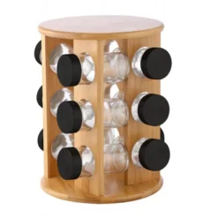 Glass Spice Jar Set With Rotating Bamboo Rack – 12 Pc Spice Container With Airtight Black Lid For Herbs & Seasoning, Space-Saving Countertop Organizer -Target KitchenAid GUEST 69fb3646 c5e5 4eb3 a963 c6403382d013