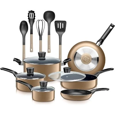 SereneLife 15 Piece Kitchenware Pots & Pans Set – Basic Kitchen Cookware, Black Non-Stick Coating Inside, Heat Resistant Lacquer (Gold) 10 SereneLife 15 Piece Kitchenware Pots & Pans Set – Basic Kitchen Cookware, Black Non-Stick Coating Inside, Heat Resistant Lacquer (Gold) - Image 8
