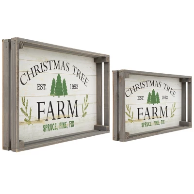 Northlight Set Of 2 Gray And White Farm Fresh Christmas Trees Wooden Tray Hanging Signs 21" 8 Northlight Set Of 2 Gray And White Farm Fresh Christmas Trees Wooden Tray Hanging Signs 21" - Image 6