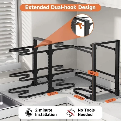 FURNIinspire Pots And Pans Organizer Stainless Steel Pots Organizer Rack For Cookware, Pots Rack For Kitchen Storage, Black, 9.75"*17.55"*2.34" 4 FURNIinspire Pots And Pans Organizer Stainless Steel Pots Organizer Rack For Cookware, Pots Rack For Kitchen Storage, Black, 9.75"*17.55"*2.34" - Image 2