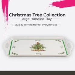 Spode Christmas Tree Large Handled Tray (19" X 11.6") - Festive Melamine Serving Tray - Durable & Lightweight Holiday Serveware - Dishwasher Safe