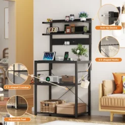 Aheaplus Kitchen Storage Rack With Power Outlet, Coffee Bar Station With LED Lights, Bakers Rack With 6 S-Shaped Hooks -Target KitchenAid GUEST 6e1036db f30c 4f30 b49a 9cb3a6cb6905