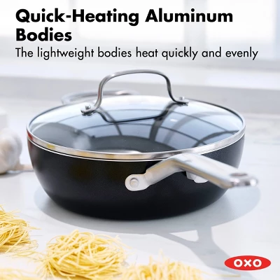 OXO Agility Series 3 Qt" Ceramic Nonstick Aluminum Chef's Pan With Lid And Helper Handle Black: Dishwasher-Safe, Induction Compatible 8 OXO Agility Series 3 Qt" Ceramic Nonstick Aluminum Chef's Pan With Lid And Helper Handle Black: Dishwasher-Safe, Induction Compatible - Image 6
