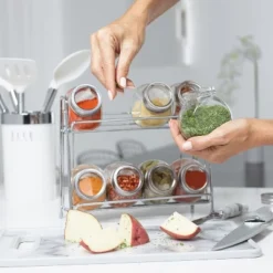 9-Piece Glass Spice Jar Set With 2-Tier Chrome Rack – 8 Glass Jars With Chrome Covers, Space-Saving Storage -Target KitchenAid GUEST 70255e87 e1e4 43f5 817b 9eee6ccefc26
