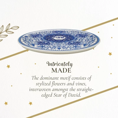 Spode Judaica Round Challah Tray, Traditional Blue & White Floral Star Of David Design - 11.5-Inch Fine Porcelain, Dishwasher Safe 7 Spode Judaica Round Challah Tray, Traditional Blue & White Floral Star Of David Design - 11.5-Inch Fine Porcelain, Dishwasher Safe - Image 5