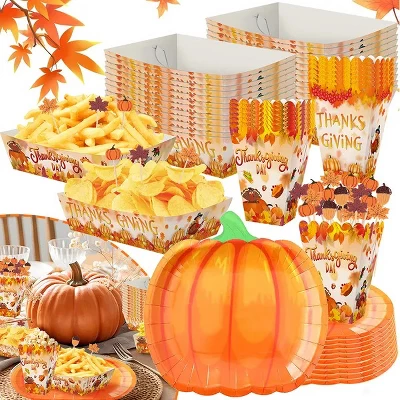 Racxily 134 Pcs Thanksgiving Party Tableware Set Include Pumpkin Paper Plates Popcorn Boxes Food Trays 12 Racxily 134 Pcs Thanksgiving Party Tableware Set Include Pumpkin Paper Plates Popcorn Boxes Food Trays - Image 10