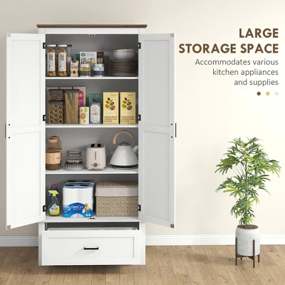 Yukimo 69" Kitchen Pantry Cabinet, White, With 2 Doors, Drawer & Adjustable Shelves, Freestanding Storage Solution For Dining Room 5 Yukimo 69" Kitchen Pantry Cabinet, White, With 2 Doors, Drawer & Adjustable Shelves, Freestanding Storage Solution For Dining Room - Image 3