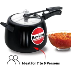 Hawkins 6.5L Hard Anodized Pressure Cooker: Aluminum, Cool Touch Handle, Hand Wash, Black, Stovetop, 1-Year Warranty