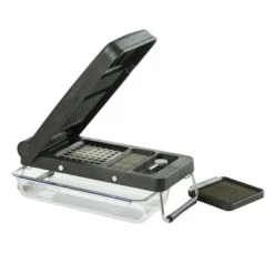 PL8 Professional Chopper Black: Manual Food Chopper & Slicer, 3 Blades, Dishwasher-Safe, Polyoxymethylene, ABS, Stainless Steel