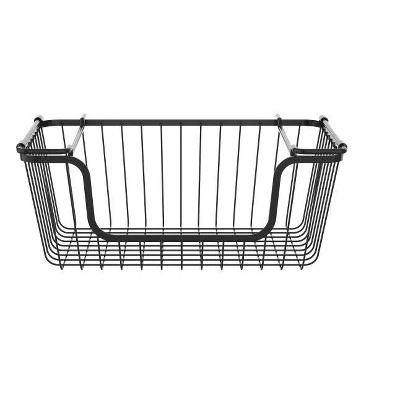 Oceanstar Stackable Metal Wire Storage Basket Set For Pantry, Countertop, Kitchen Or Bathroom – Black, Set Of 2 4 Oceanstar Stackable Metal Wire Storage Basket Set For Pantry, Countertop, Kitchen Or Bathroom – Black, Set Of 2 - Image 2