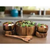 Kalmar Home Solid Acacia Wood 7 Piece - X-Large Salad Bowl With Servers And 4 Individuals