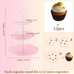 Unique Bargains 3 Tier Dessert Cupcake Stand Holder Round With Tiered Serving Tray For Donuts Fruits White Pink
