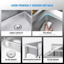 Stainless Steel Sink, Commercial Kitchen Prep Sink Free Standing Double Bowl With Cold And Hot Water Pipe Undershelf Faucet For Restaurant Bar -Target KitchenAid GUEST 74bf0042 d5cb 413e bd5d 860676945821