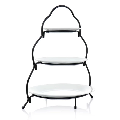 3-Tier Round Plate Porcelain Serveware Set - Elama: White Tiered Stand, Dishwasher & Microwave Safe, New Home Decor 3 3-Tier Round Plate Porcelain Serveware Set - Elama: White Tiered Stand, Dishwasher & Microwave Safe, New Home Decor