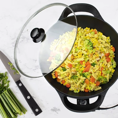 Brentwood 13in Non-Stick Flat Bottom Electric Wok Skillet With Vented Glass Lid In Black 3 Brentwood 13in Non-Stick Flat Bottom Electric Wok Skillet With Vented Glass Lid In Black