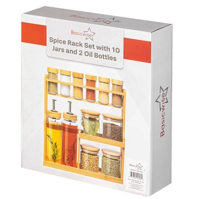 Basicwise 3-Tier Bamboo Rack With 6 Spice Shaker Bottles, 4 Airtight Jars & 2 Soy Sauce Or Oil Dispenser. Bottle Perfect For Kitchen & Pantry Storage 12 Basicwise 3-Tier Bamboo Rack With 6 Spice Shaker Bottles, 4 Airtight Jars & 2 Soy Sauce Or Oil Dispenser. Bottle Perfect For Kitchen & Pantry Storage - Image 10