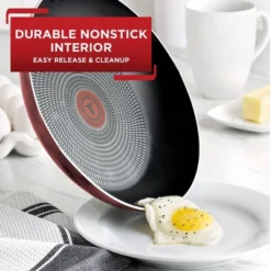 T-fal 18pc Initiatives Nonstick Cookware Set Red: Tempered Glass Lids, Stay-Cool Handles, Dishwasher & Oven Safe
