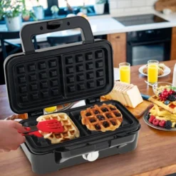 Costway 3 In 1 Waffle Iron Panini Press Grill And Sandwich Maker Set With Removable Non-Stick Plates & Portable Cool Touch Handle