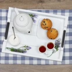 AuldHome Design White Rustic Wood Serving Tray; Farmhouse Shiplap Ottoman Tray W/ Black Metal Handles -Target KitchenAid GUEST 76553de2 d646 4a75 92a3 0a4f208a4547