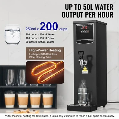 VEVOR Commercial Water Boiler, Electric Hot Water Dispenser With 316 Stainless Steel Heating Tube, 1500W Step-by-step Fast Heating 50L Per Hour 4 VEVOR Commercial Water Boiler, Electric Hot Water Dispenser With 316 Stainless Steel Heating Tube, 1500W Step-by-step Fast Heating 50L Per Hour - Image 2