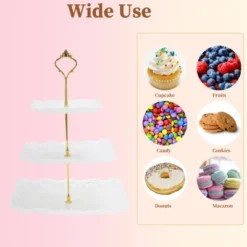 Unique Bargains 3 Tier Dessert Cupcake Stand Square Cup Cake Holder Tower With Tiered Serving Tray For Donuts Fruits White Gold Tone -Target KitchenAid GUEST 77eb6fe6 8f08 40e2 b9f3 599e9fe1d779
