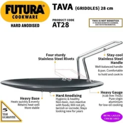 Hawkins Futura 11" Hard Anodized Concave Griddle Tava: Aluminum, Gas Compatible, Hand Wash, 1-Year Warranty