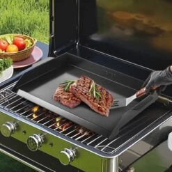 VEVOR Carbon Steel Griddle, 22x16 Inch Universal Flat Top Rectangular Plate, Gas Grill Griddle For BBQ Grill, Teppanyaki, Black