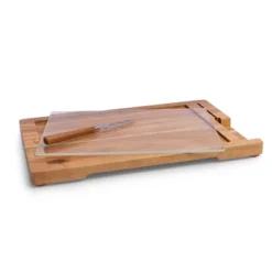 Toscana Acacia Wood Ventana Tempered Glass And Acacia Cheese Board And Knife Set