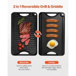 VEVOR Reversible Grill/Griddle, 14x8.5 Inch Pre-Seasoned Cast Iron Griddle, Portable Rectangular Pan With Handle, Family Cookware, Black -Target KitchenAid GUEST 7a648c53 10be 4273 a51e 0008d2b21bb2