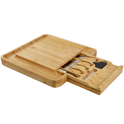 MegaChef Bamboo Charcuterie Cheese Board With Slide Out Drawer With Cheese Utensils, Bottle Opener, And 3 Piece Mini Chalkboard Set 3 MegaChef Bamboo Charcuterie Cheese Board With Slide Out Drawer With Cheese Utensils, Bottle Opener, And 3 Piece Mini Chalkboard Set