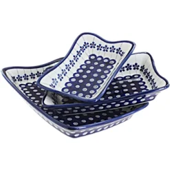 Blue Rose Polish Pottery 1930 Zaklady 3 Piece Serving Dish Set