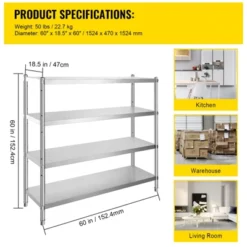 VEVOR Stainless Steel Shelving 60x18.5 Inch 4 Tier Adjustable Shelf Storage Unit Stainless Steel Heavy Duty Shelving, Silver -Target KitchenAid GUEST 7c61387b 6159 4eeb a18b 7e0f686df6c2