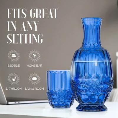 Elle Decor Bedside Water Carafe With Tumbler, 33-Ounce Pitcher And Matching Drinking Glass, Use Cup As A Lid For Carafe, Blue 7 Elle Decor Bedside Water Carafe With Tumbler, 33-Ounce Pitcher And Matching Drinking Glass, Use Cup As A Lid For Carafe, Blue - Image 5