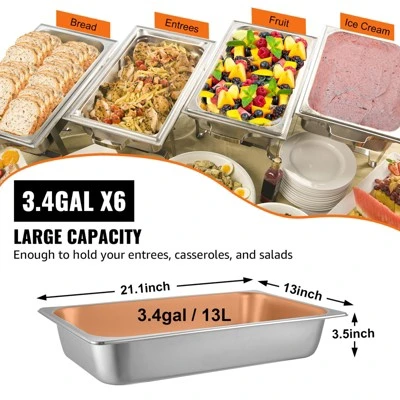 VEVOR 6 Pack Steam Table Pans 20.9 X 12.8 X 3.9 Inch Deep Steam Table Pan Full Size 13L Deep Food Container Stainless Steel Oven Tray, Silver 6 VEVOR 6 Pack Steam Table Pans 20.9 X 12.8 X 3.9 Inch Deep Steam Table Pan Full Size 13L Deep Food Container Stainless Steel Oven Tray, Silver - Image 4