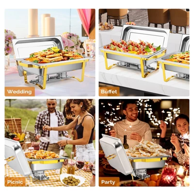 ROVSUN 2 Pack Gold 9QT Chafing Dishes For Buffet, Rectangular Stainless Steel Chafers And Buffet Warmers Sets For Party 4 ROVSUN 2 Pack Gold 9QT Chafing Dishes For Buffet, Rectangular Stainless Steel Chafers And Buffet Warmers Sets For Party - Image 2