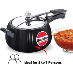 Hawkins 5L Hard Anodized Pressure Cooker: Aluminum, Cool Touch Handle, Stovetop, Black, 1-Year Warranty